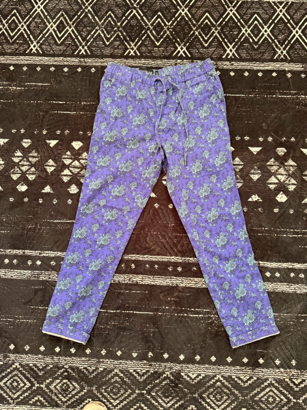 Purple Floral Drawstring Pants